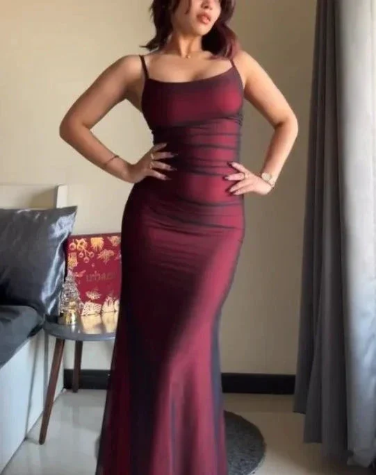 Vintage Burgundy Spaghetti Straps Prom Dress Evening Gown Y7780 - Image 2