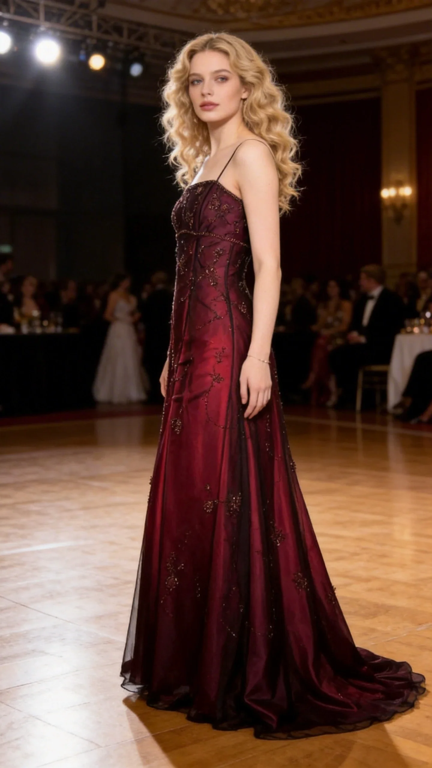 Vintage Burgundy Tulle Beaded A Line Prom Dress Evening Dress Y7684 - Image 4