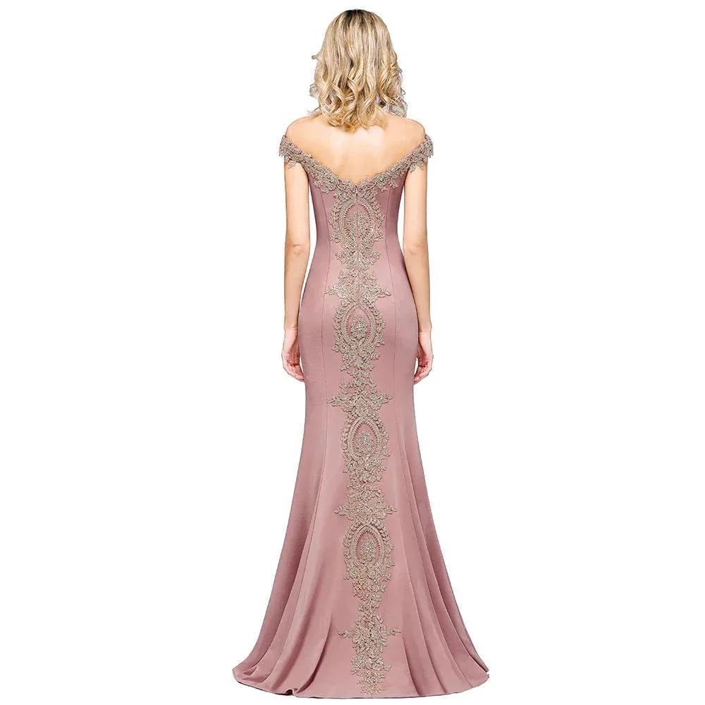 Vintage Column Off-The-Shoulder Sleeveless Satin Prom Dress - Image 2
