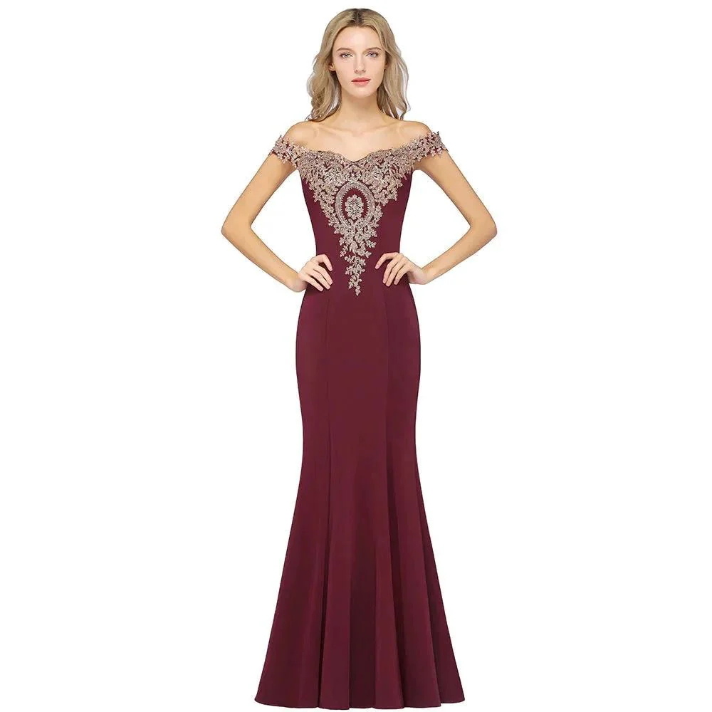 Vintage Column Off-The-Shoulder Sleeveless Satin Prom Dress - Image 3