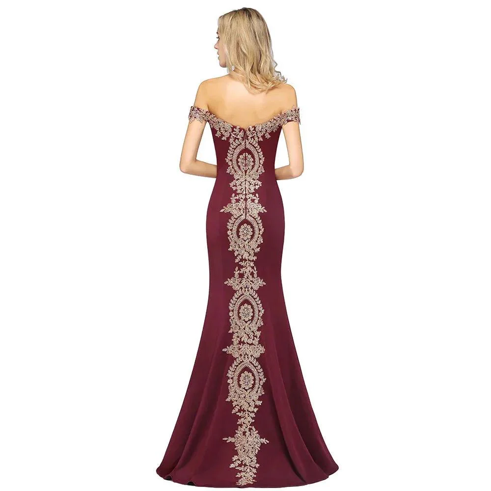 Vintage Column Off-The-Shoulder Sleeveless Satin Prom Dress - Image 4