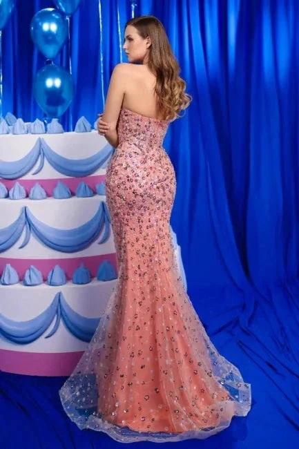 Vintage Column Tulle Satin V-Neck Sleeveless Prom Dresses With Appliques Split - Image 3