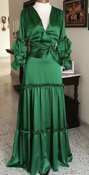Vintage Emerald Green Long Sleeves Evening Dress Emerald Green Evening Gown Y5237 - Image 2