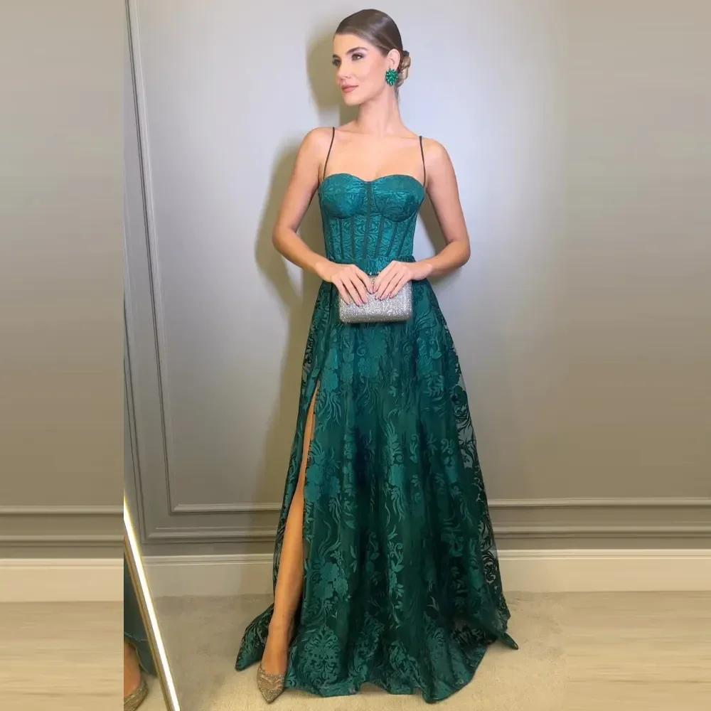 Vintage Evening Dresses Spaghetti Straps Prom Dresses Backless Lace A-Line Sleeveless Party Gown Y4923 - Image 2