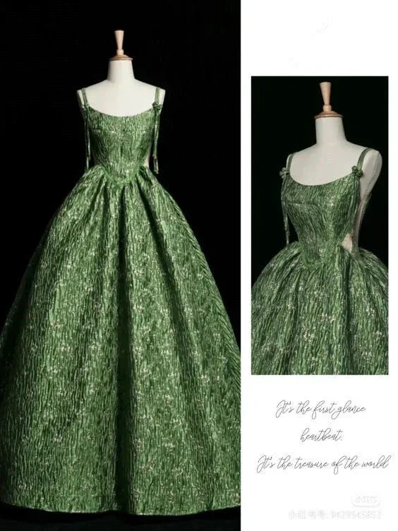 Vintage Green Evening Gown Spaghetti Straps A Line Prom Party Dress Brithday Ball Gown Y7567 - Image 2