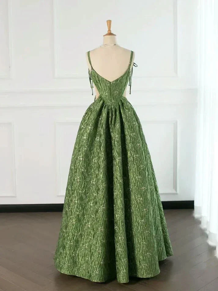 Vintage Green Evening Gown Spaghetti Straps A Line Prom Party Dress Brithday Ball Gown Y7567 - Image 4
