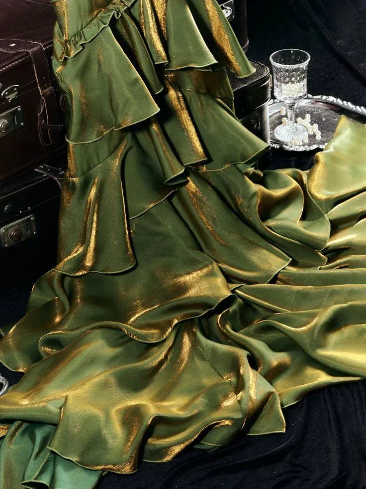 Vintage Green Tiered Flounce Long Prom Dress Party Evening Gown Y7548 - Image 4