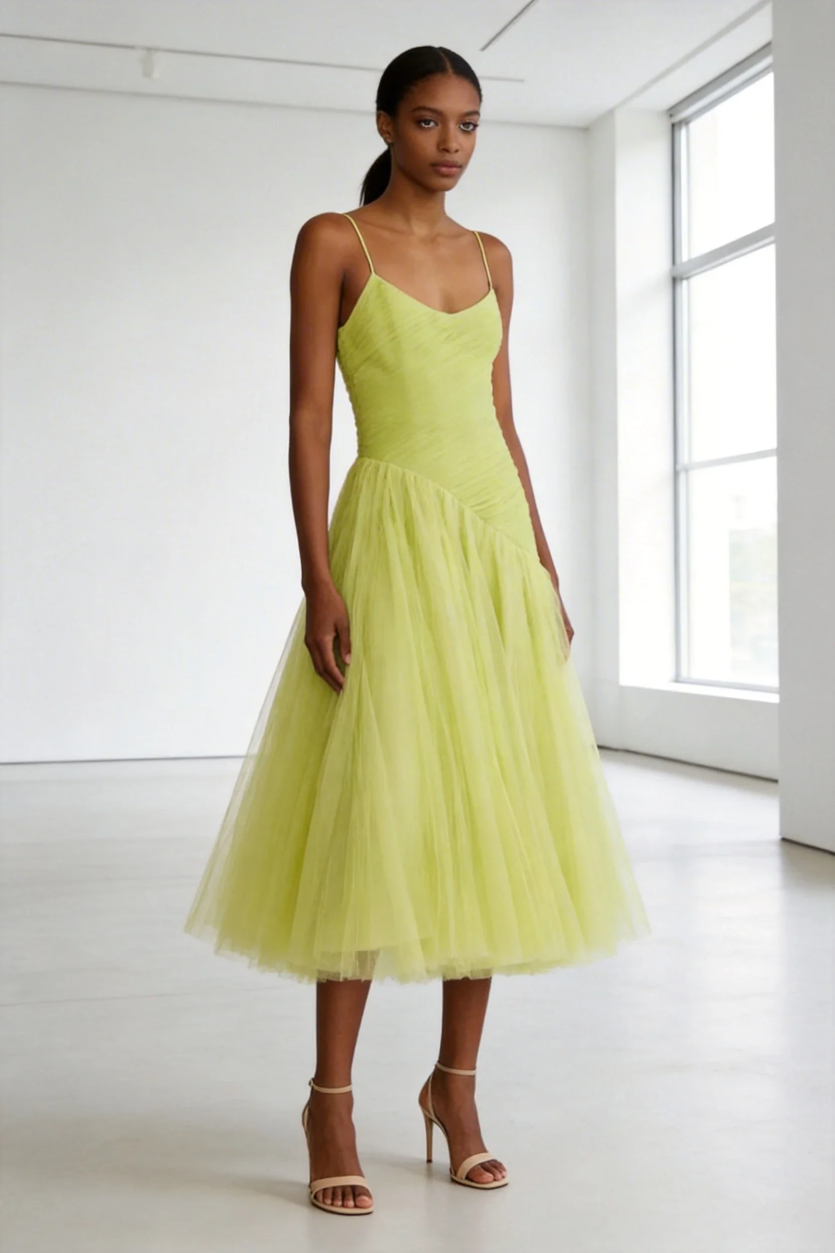Vintage Green Tulle Muslim Evening Dress Women A Line  Pleated Formal Prom Dress Party Gowns Y4880 - Image 3