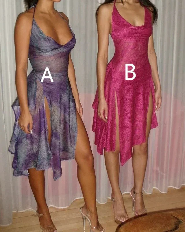 Vintage Halter A Line Slit Cocktail Dress Short Party Dress Y8491 - Image 2