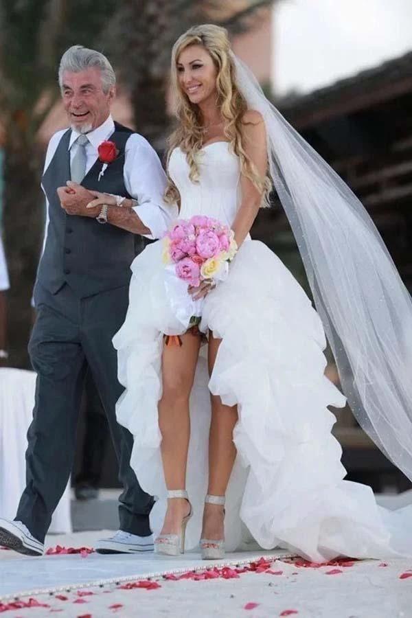 Vintage High Low Beach Weddign Dresses Strapless White Wedding Dresses  WD297 - Image 3