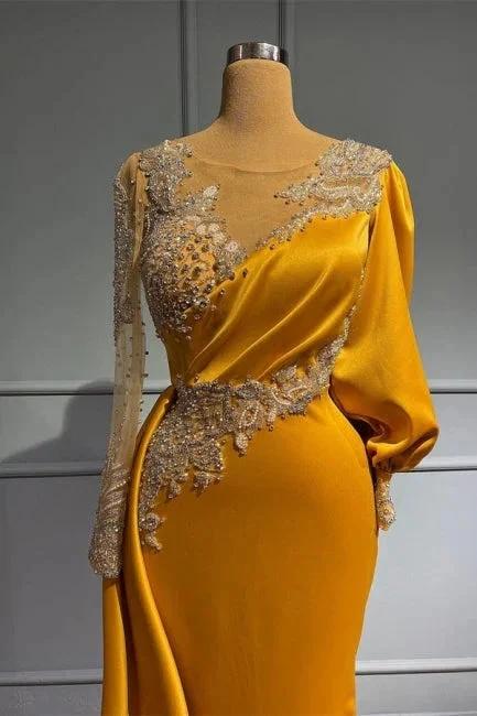 Vintage Jewel Asymmetric Beading Long Sleeves Prom Dress with Appliques - Image 2