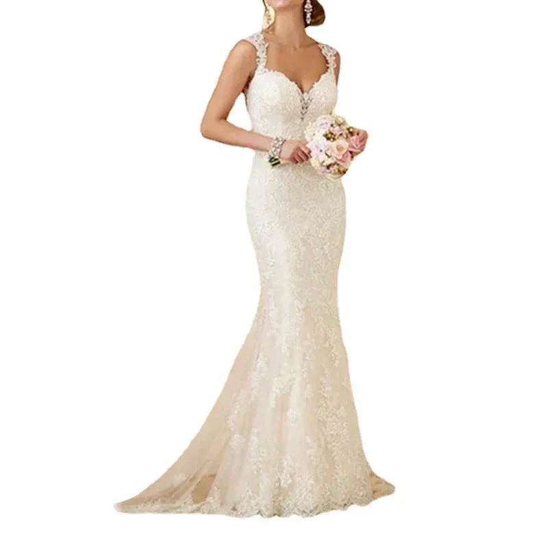Vintage Lace Garden Wedding Dresses Sweetheart Open Back Wide Straps Mermaid Bride Wedding Gowns Long Train vestidos de novia - Image 2