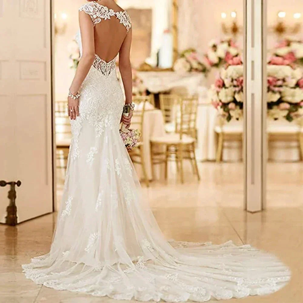 Vintage Lace Garden Wedding Dresses Sweetheart Open Back Wide Straps Mermaid Bride Wedding Gowns Long Train vestidos de novia - Image 3