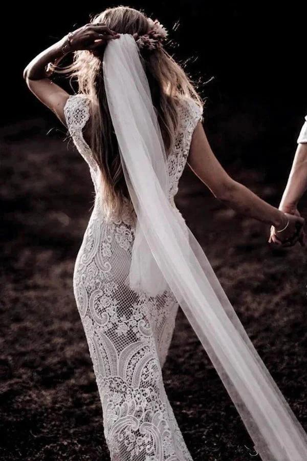 Vintage Lace Rustic Wedding Dresses Cap Sleeve Boho Wedding Gowns WD548 - Image 4