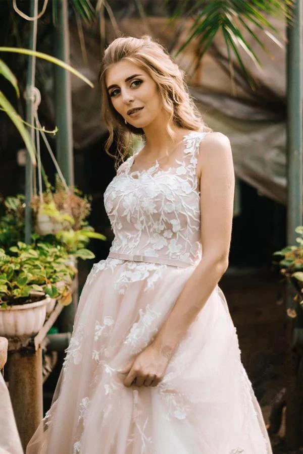 Vintage Lace Scoop Neckline A Line Tulle Wedding Bridal Dress WD531 - Image 2