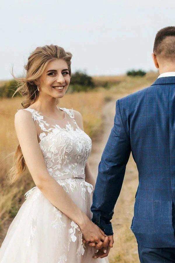 Vintage Lace Scoop Neckline A Line Tulle Wedding Bridal Dress WD531 - Image 3