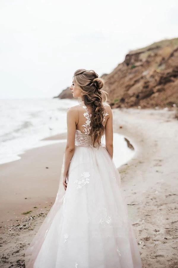 Vintage Lace Scoop Neckline A Line Tulle Wedding Bridal Dress WD531 - Image 5