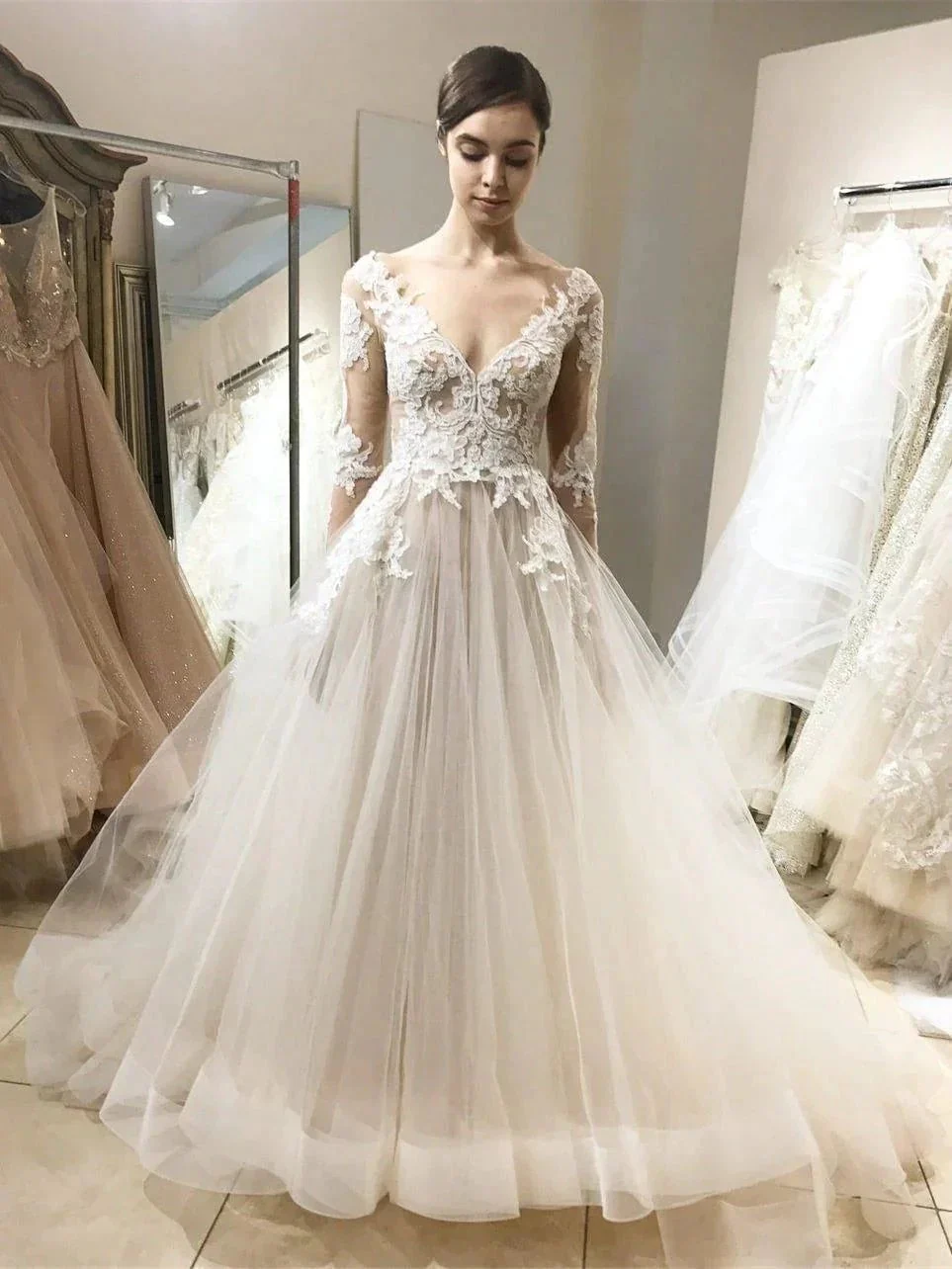 Vintage Lace Wedding Dresses Ball Gown with Long Sleeves   WD320 - Image 2