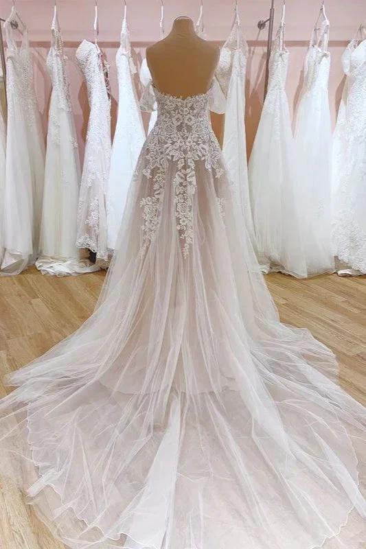Vintage Long A-Line Off-the-Shoulder Sweetheart Backless Tulle Wedding Dress - Image 2