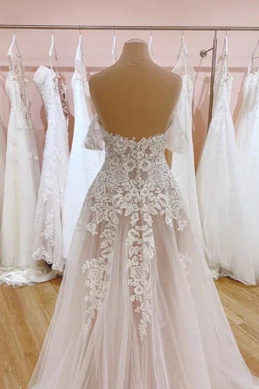 Vintage Long A-Line Off-the-Shoulder Sweetheart Backless Tulle Wedding Dress - Image 4
