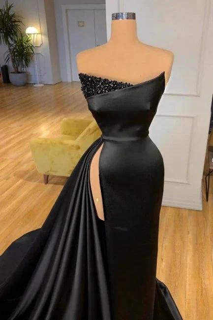 Vintage Long Black Sleeveless Evening Dresses Prom Dresses With Slit - Image 2