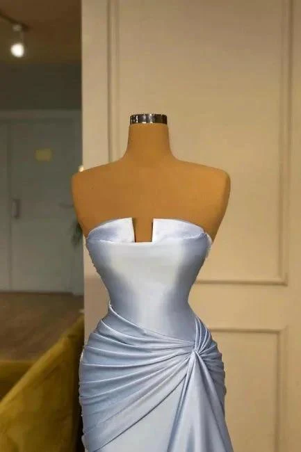 Vintage Long Blue Mermaid Evening Dresses Simple Sleeveless Prom Dresses - Image 2