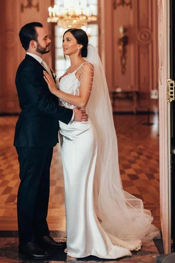 Vintage Long Mermaid Beading Sleeveless Wedding Dresses With Lace - Image 2