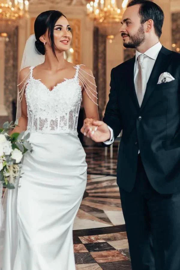Vintage Long Mermaid Beading Sleeveless Wedding Dresses With Lace - Image 3
