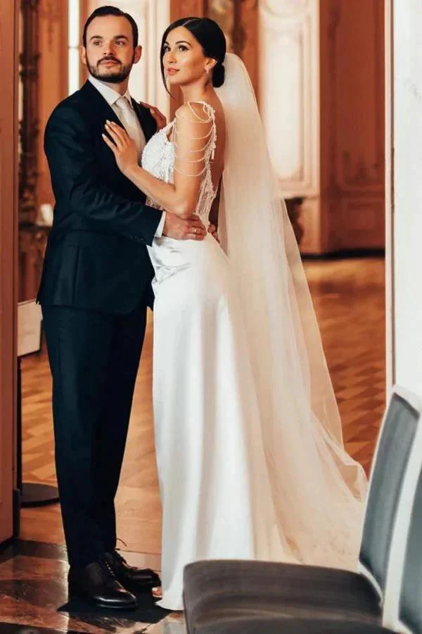 Vintage Long Mermaid Beading Sleeveless Wedding Dresses With Lace - Image 4