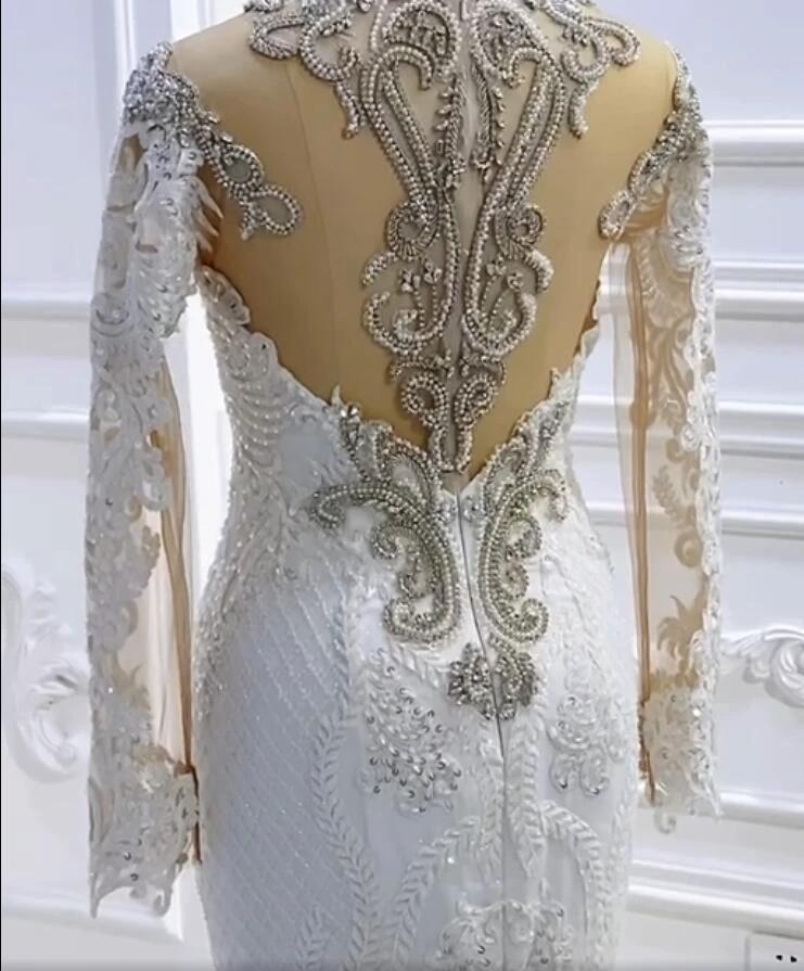 Vintage Long Sleeve Appliques Lace Beading Sequins Mermaid Wedding Dress - Image 4