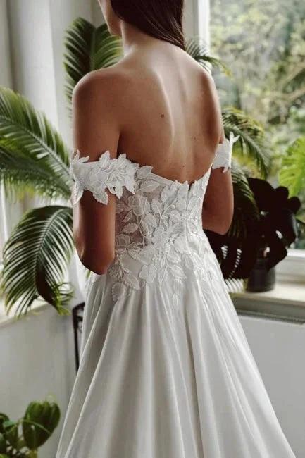 Vintage Long White A-line Off-the-shoulder Wedding Dress with Slit - Image 2