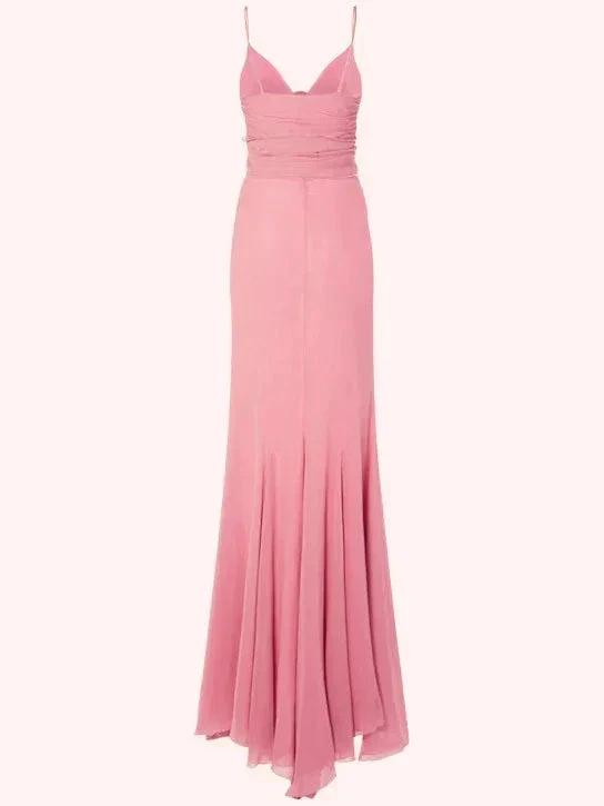 Vintage Mermaid Spaghetti Straps Pink Chiffon Prom Dress Evening Gown Y8494 - Image 2