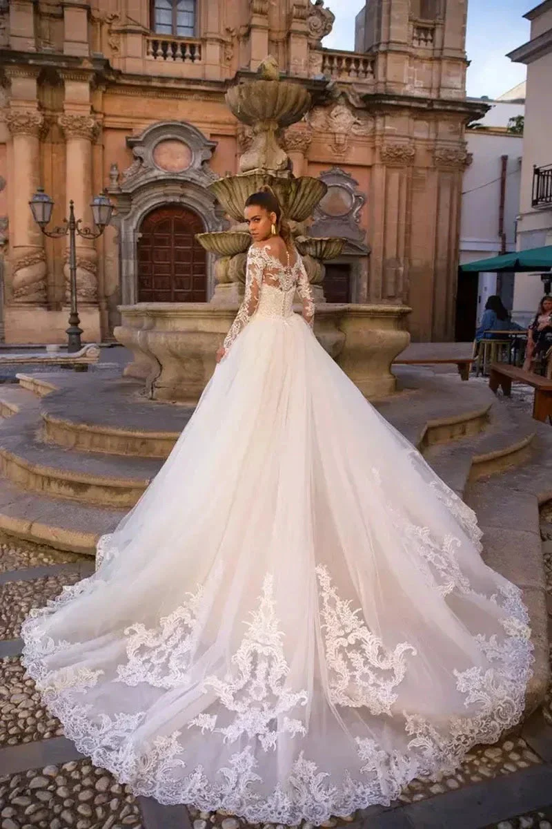 Vintage Mermaid Wedding Dresses With Detachable Train Long Sleeves Applique Beach Vestidos De Novia Summer Boho Bridal Gowns - Image 3