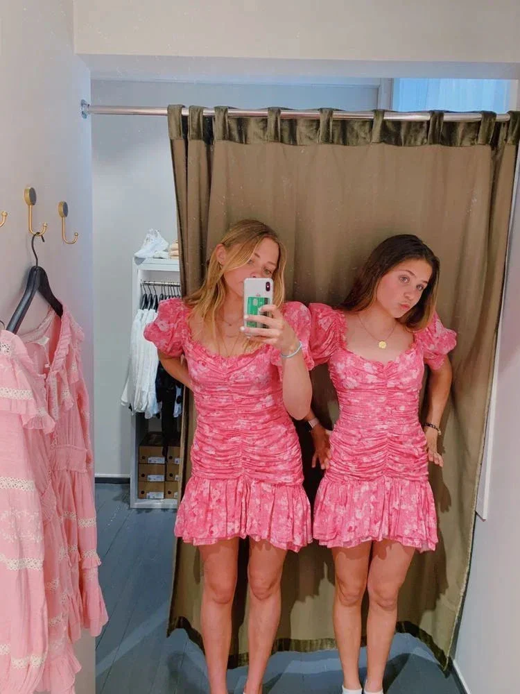 Vintage Pink Floral Homecoming Dress Pink Beach Dress Y4071 - Image 2