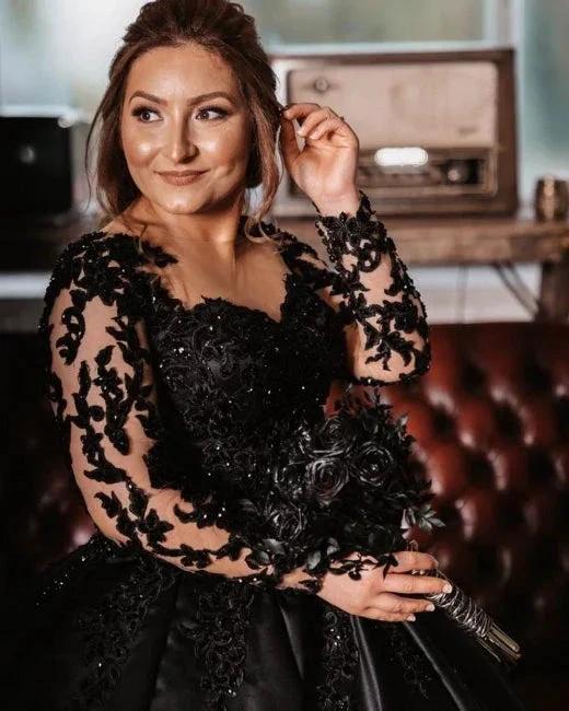 Vintage Princess Black Wedding Dresses with Sleeves - Image 3