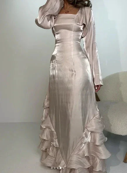 Vintage Prom Dresses with Pleated Ruffles Floor Length Evening Gown Y4595 - Image 3
