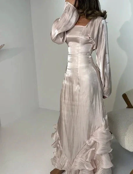 Vintage Prom Dresses with Pleated Ruffles Floor Length Evening Gown Y4595 - Image 4