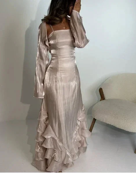 Vintage Prom Dresses with Pleated Ruffles Floor Length Evening Gown Y4595 - Image 5