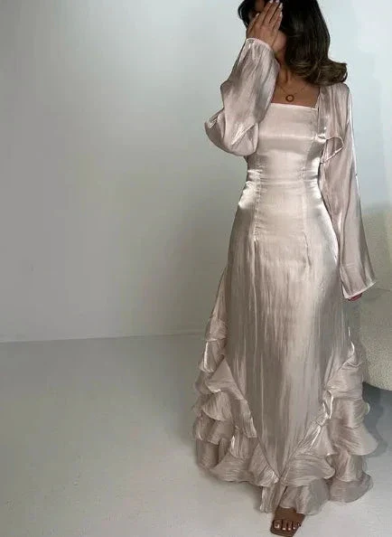 Vintage Prom Dresses with Pleated Ruffles Floor Length Evening Gown Y4595 - Image 6