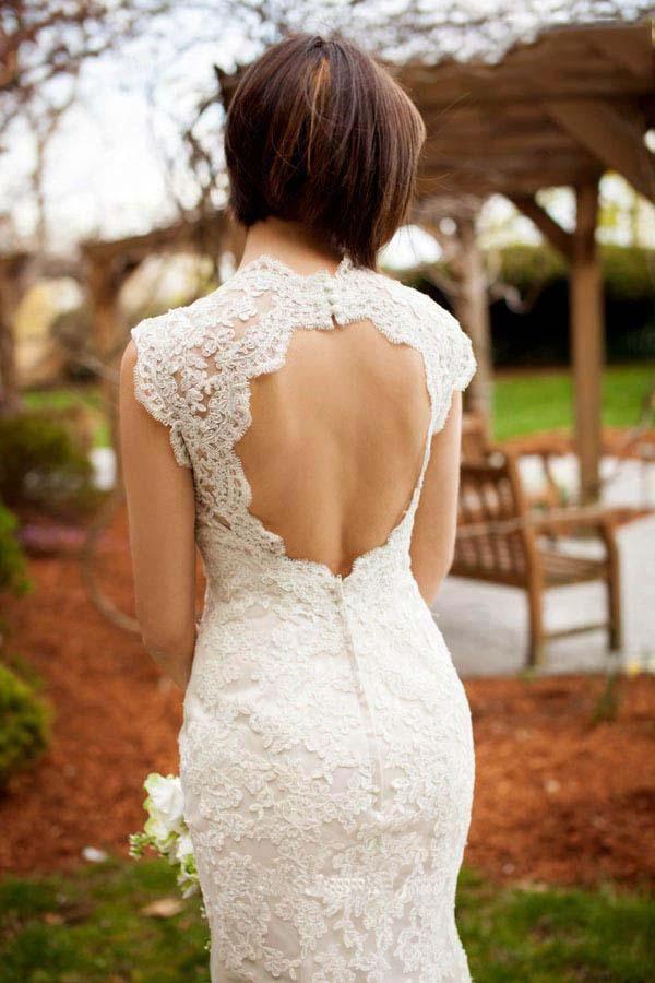 Vintage Quee Keyhole Winter Long Lace Mermaid Wedding Dress WD152 - Image 3