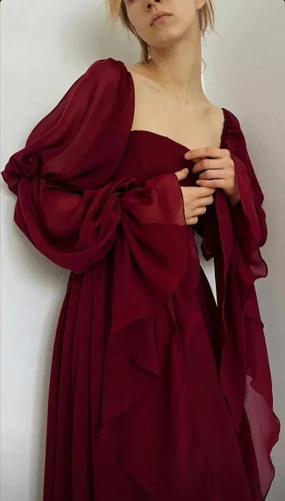 Vintage Romantic A-Line Burgundy Prom Dress Evening Dress Y7583 - Image 2