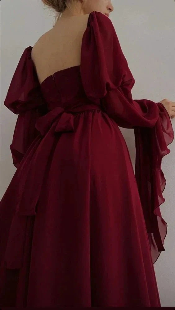 Vintage Romantic A-Line Burgundy Prom Dress Evening Dress Y7583 - Image 3