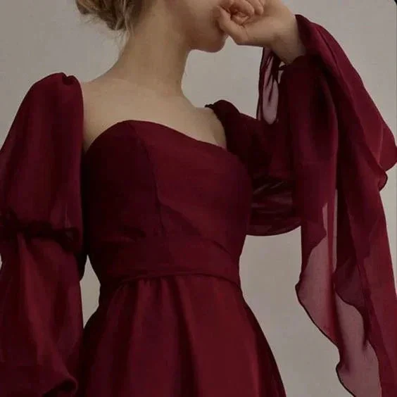 Vintage Romantic A-Line Burgundy Prom Dress Evening Dress Y7583 - Image 4
