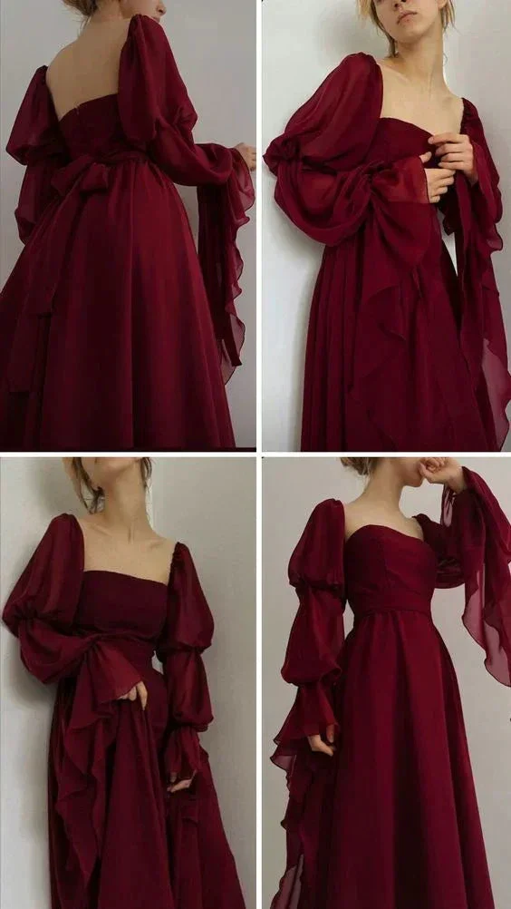 Vintage Romantic A-Line Burgundy Prom Dress Evening Dress Y7583 - Image 5