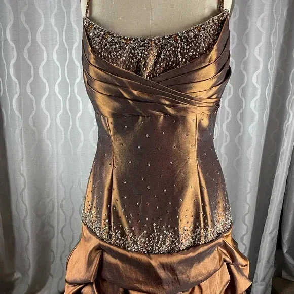 Vintage Satin Beaded Ruched Evening Dress Memaid Prom Dress Y8243 - Image 2