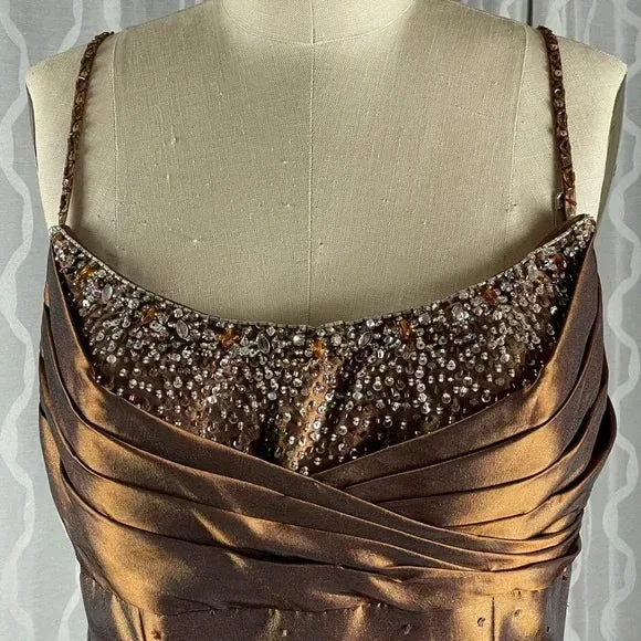 Vintage Satin Beaded Ruched Evening Dress Memaid Prom Dress Y8243 - Image 3