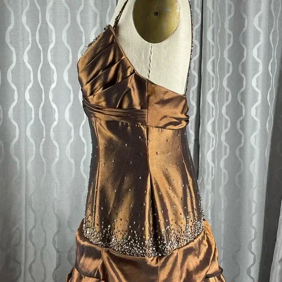 Vintage Satin Beaded Ruched Evening Dress Memaid Prom Dress Y8243 - Image 5