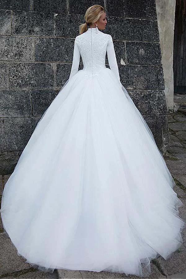 Vintage Satin High Collar Natural Waistline Ball Gown Wedding Dress WD190 - Image 3