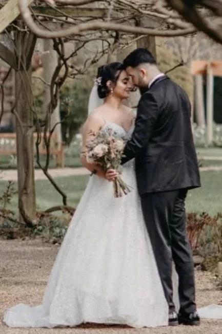 Vintage Spaghetti Strap Sleeveless A-Line Floor-Length Tulle Wedding Dresses with Beading - Image 4