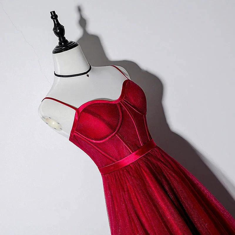 Vintage Spaghetti Straps Lace Up Burgundy Tea Length Homecoming Dresses Prom Dresses - Image 3